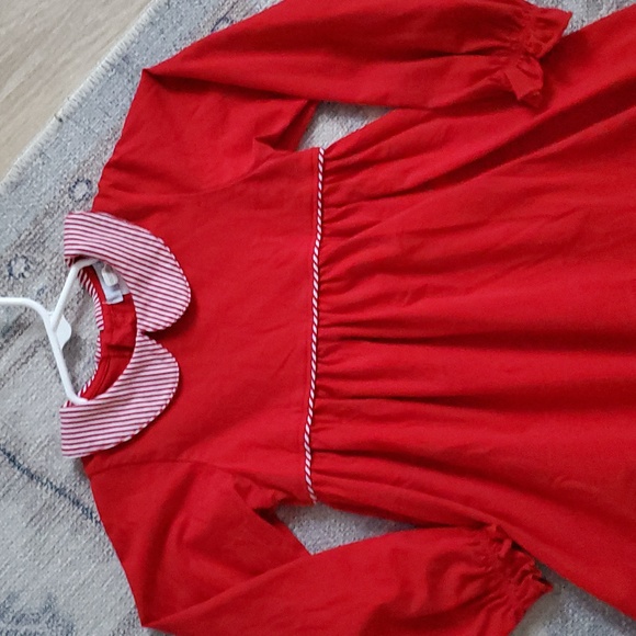 Ishtex Girls Red White Scalloped Peter Pan Collar Dress Sz6 - Picture 3 of 11